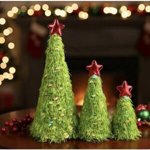 3 Pcs Lime Green Cone Christmas Trees